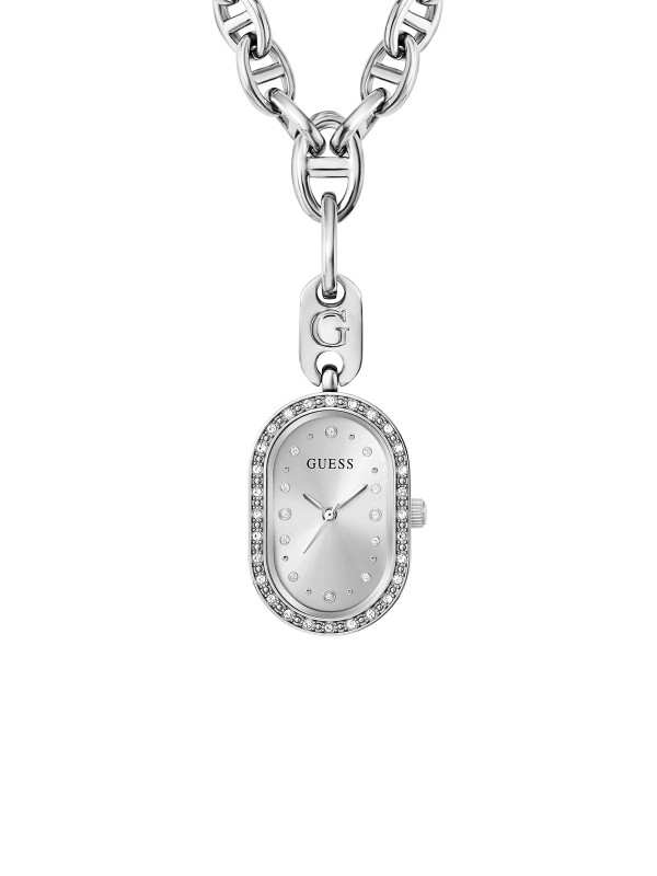 Guess Odette ženska ogrlica-sat u srebrnoj boji sa cirkonima i sunray brojčanikom. Elegantan i upečatljiv dizajn. Naruči online!