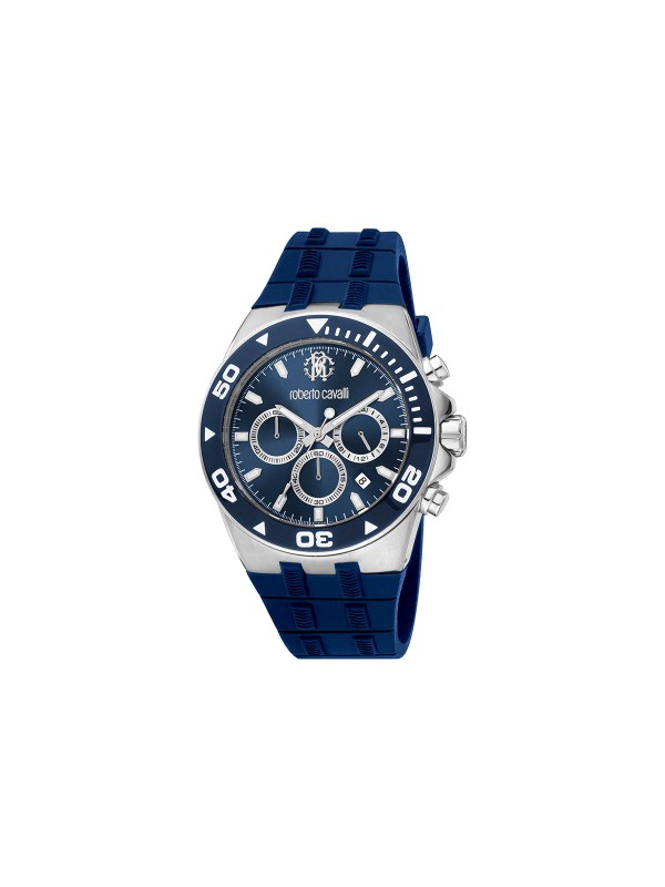 Roberto Cavalli FORZA muški sat sa teget brojčanikom i hronografom. Nerđajući čelik, silikonska narukvica i vodootpornost do 100 m. Naruči online!