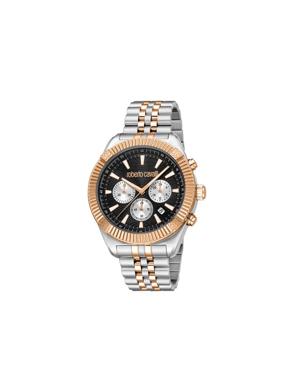 Roberto Cavalli MISURA muški sat u kombinaciji srebra i roze zlata sa crnim brojčanikom. Kvarcni hronograf i kućište od 43 mm. Naruči online!