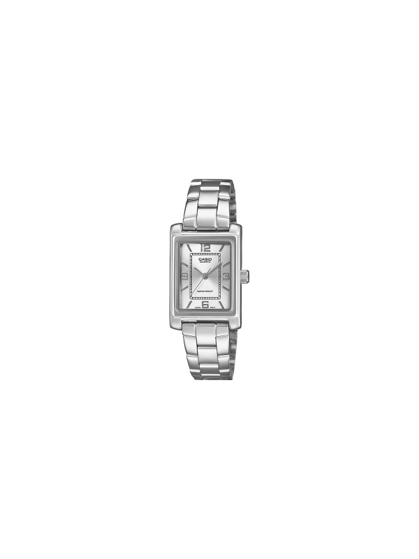 Ženski Casio sat u srebrnoj boji sa kućištem od mesinga. Kvarcni mehanizam, mineralno staklo i elegantan diskretan dizajn. Naruči online!