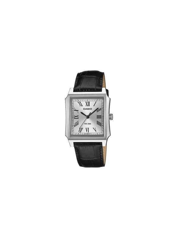 Casio Timeless muški sat sa srebrnim kućištem i crnom kožnom narukvicom. Klasičan dizajn i vodootpornost do 50 m. Naruči online!