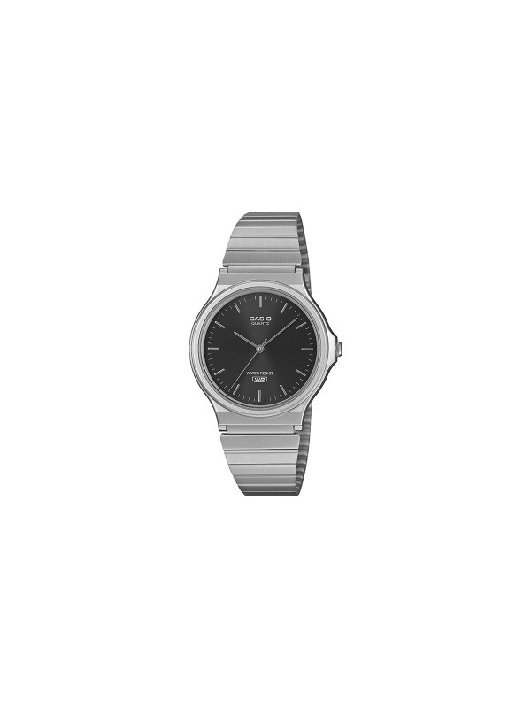 Casio Timeless unisex sat sa crnim brojčanikom i srebrnim kućištem. Analogni kvarcni mehanizam, retro dizajn i vodootpornost do 30 m. Naruči online!