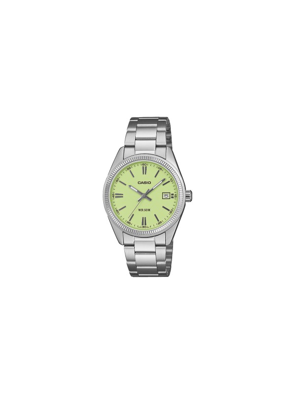Casio unisex sat sa svetlozelenim brojčanikom i srebrnim kućištem. Analogni kvarcni mehanizam i vodootpornost do 50 m. Naruči online!