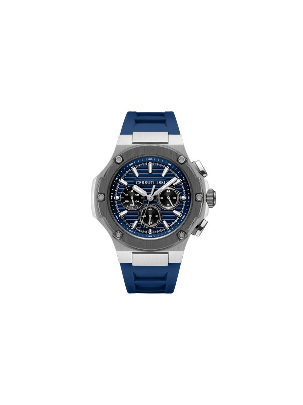 Cerruti 1881 Lucardo. Sportski sat sa teget brojčanikom i narukvicom. Srebrno kućište, gunmetal korona i 100m vodootpornost.