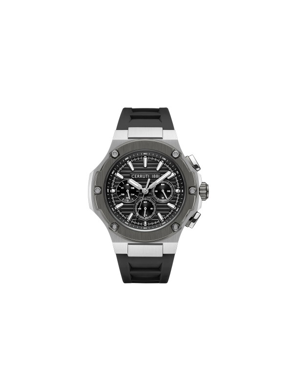 Cerruti 1881 Lucardo. Moćan sportski sat sa gunmetal koronom. Crni brojčanik, udobna silikonska narukvica i vodootpornost 10 ATM.