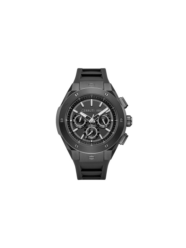 Cerruti 1881 Ruscello. Crni sportski sat sa industrijskim zavrtnjima. Crna silikonska narukvica koja diše i 100m vodootpornost.