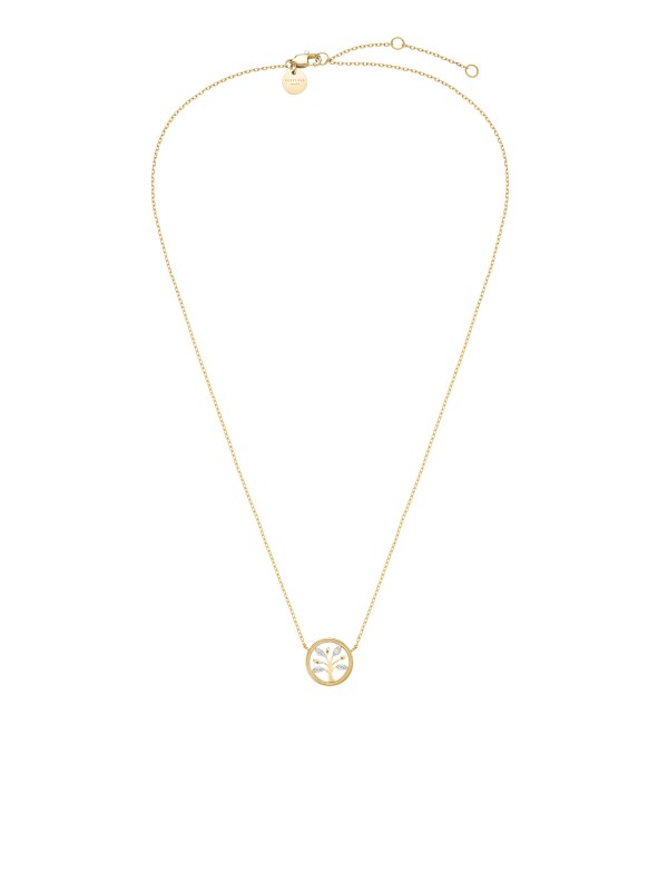Ogrlica u zlatnom tonu sa priveskom Drvo života okruženim cirkonima. Moćan simbol snage i novih početaka. Savršen poklon.
