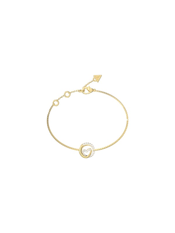 Moderna romantika. Narukvica u zlatnom tonu koju krasi centralni motiv uvijenog srca, diskretno optočenog cirkonima za prefinjen sjaj. Simbol ljubavi sa umetničkim pomakom.