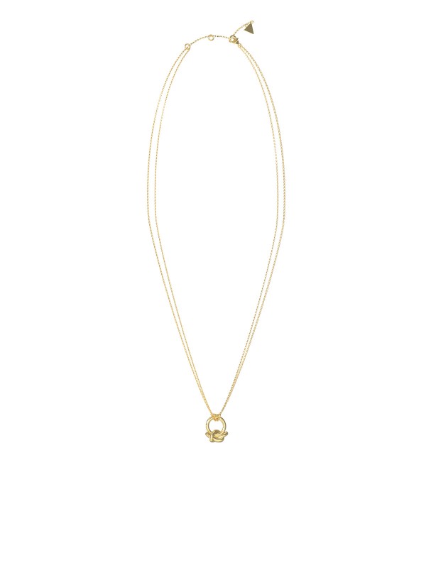 Moderan slojevit izgled u jednom potezu. Duga ogrlica (68cm) koju čine dva lančića različite teksture i centralni motiv čvora. Sofisticiran dodatak koji izdužuje siluetu.