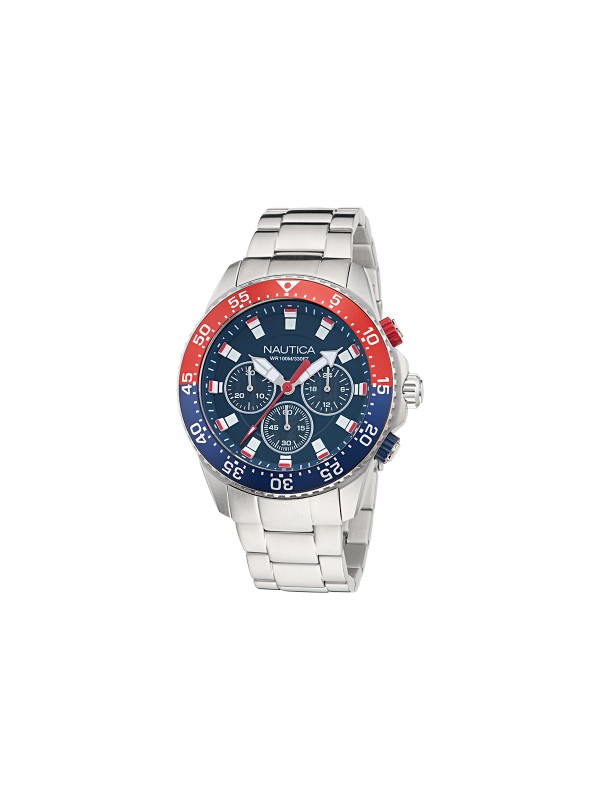 Nautica One muški hronograf sa teget brojčanikom, čeličnom narukvicom i kućištem od recikliranog nerđajućeg čelika. Sportski dizajn i vodootpornost do 100m.