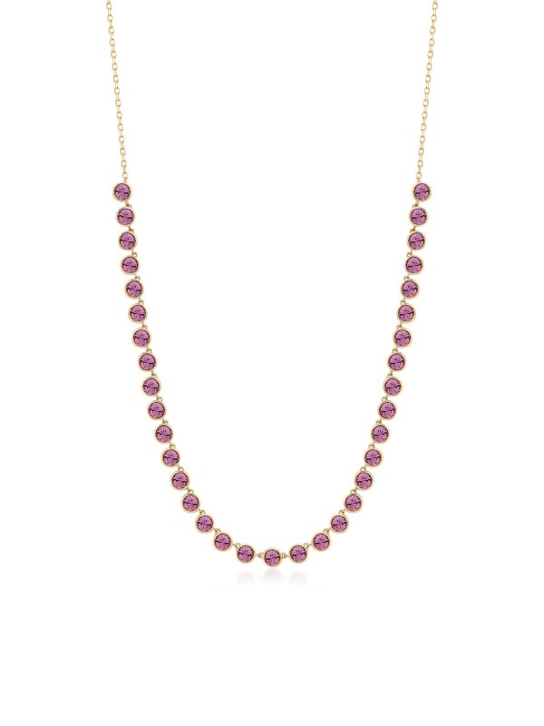 Brosway Symphonia ženska ogrlica u boji žutog zlata sa okruglim cirkonima u boji ametista. Elegantna ogrlica za svakodnevno nošenje i posebne prilike.