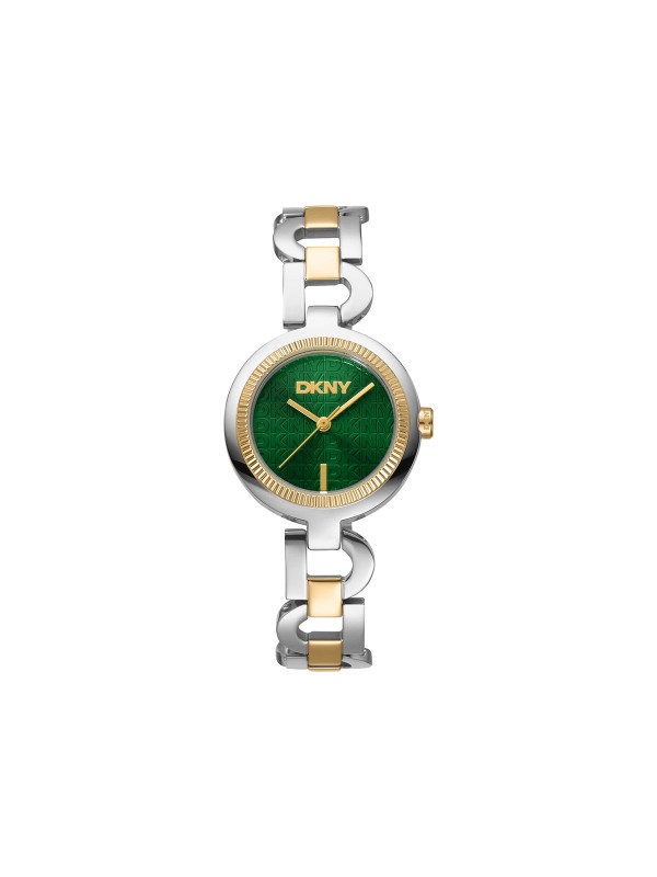 DKNY ženski analogni sat sa zelenim brojčanikom u kombinaciji srebra i žutog zlata. Savremen i elegantan dizajn. Naruči online!