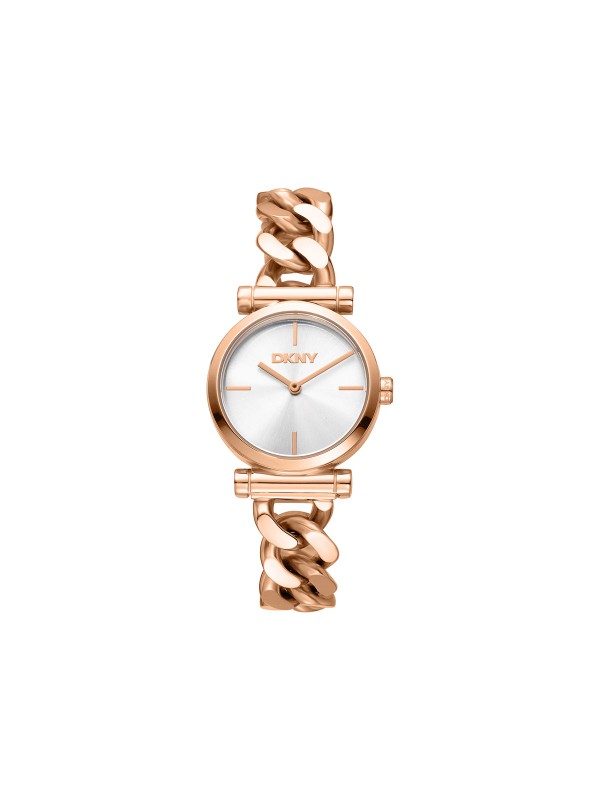 DKNY ženski sat u boji roze zlata sa srebrnim brojčanikom. Kvarcni mehanizam i moderan elegantan dizajn. Naruči online!