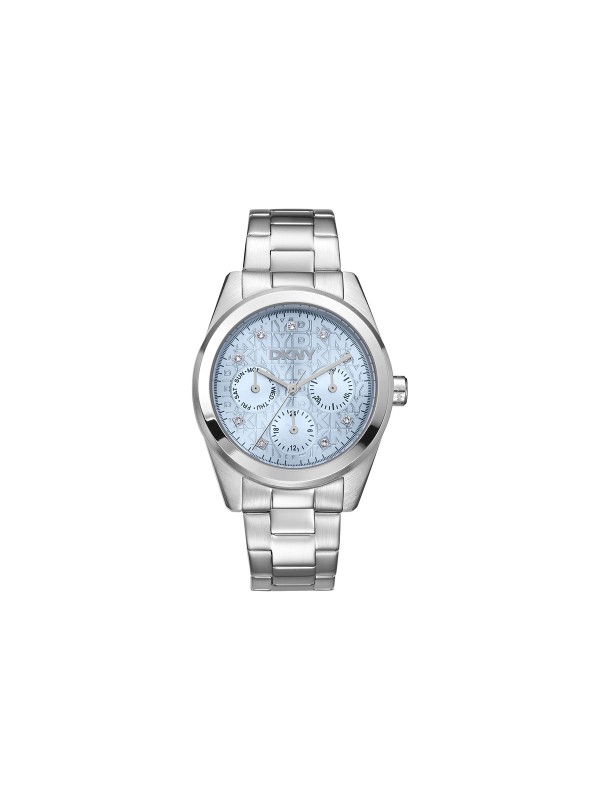 DKNY ženski multifunction sat sa svetloplavim brojčanikom i cirkonima. Srebrno kućište i moderan elegantan izgled. Naruči online!