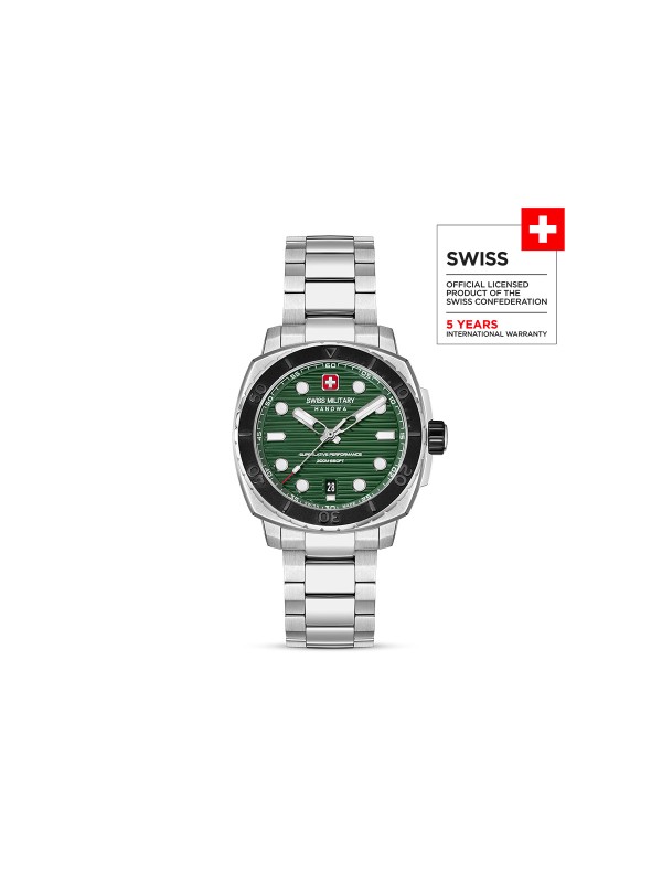 Swiss Military Hanowa ronilački sat sa zelenim brojčanikom i safirnim staklom. Swiss Made kvarcni mehanizam i vodootpornost 200 m.
