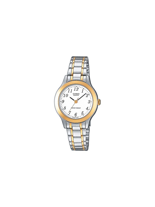 Ženski Casio analogni sat u kombinaciji srebrne i zlatne boje sa elegantnim klasičnim dizajnom. Kućište od nerđajućeg čelika i prepoznatljiv Timeless stil.