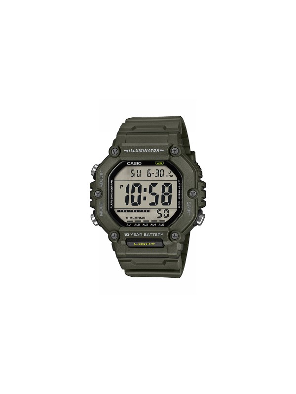 Casio muški digitalni sat u maslinasto zelenoj boji sa extra dugom narukvicom i vodootpornošću do 100 m. Štoperica, tajmer i alarm za svakodnevnu upotrebu.