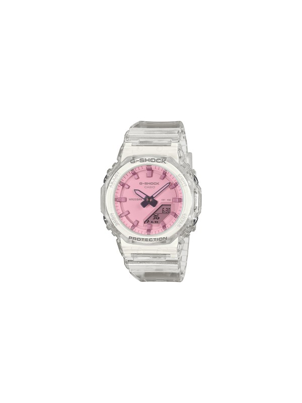 Ženski Casio G-SHOCK sat u transparentno beloj boji sa pink brojčanikom. Analogno-digitalni prikaz i vodootpornost 200 m. Poruči online!