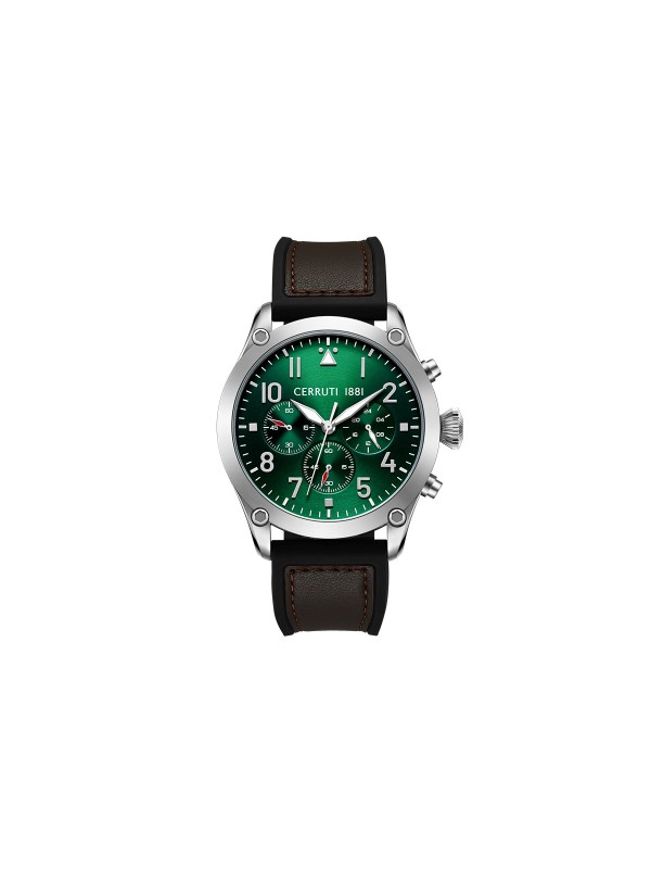 Cerutti 1881 Borgatello muški sportski sat sa zelenim brojčanikom i crnom kožnom narukvicom. Dual Time funkcija i vodootpornost do 100 m. Naruči online!