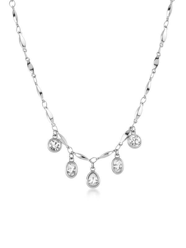 Ženska ogrlica od nerđajućeg čelika u boji srebra sa pet visećih cirkona. Elegantna i moderna, savršena za svaku priliku. Kupite odmah online!
