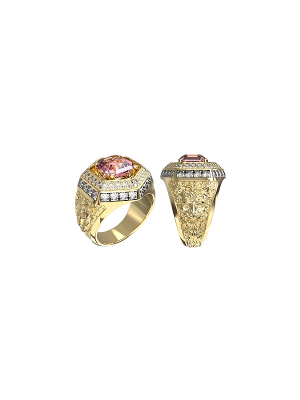 Ženski prsten od nerđajućeg čelika u boji žutog zlata sa roze cirkonom. Elegantni dizajn sa motivom lavice. Poručite online i istaknite svoj stil!
