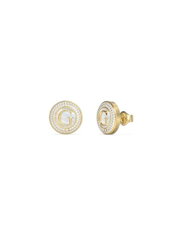 Ženske minđuše od nerđajućeg čelika u boji žutog zlata sa sedefom i cirkonima. Elegantne i moderne, idealne za svaki dan. Kupite odmah online!