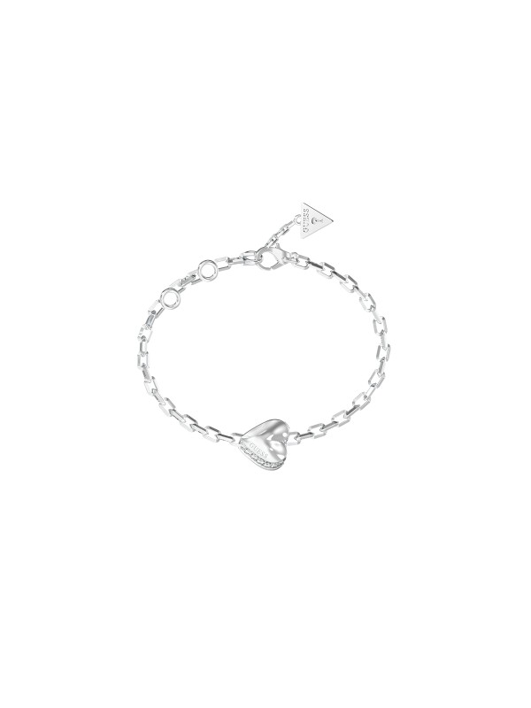 Guess ženska narukvica od nerđajućeg čelika u boji srebra sa srcem i cirkonima. Elegantna i podesiva. Poručite online i osvežite svoj stil!