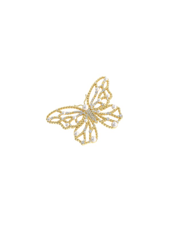 Guess ženski broš od nerđajućeg čelika u boji žutog zlata sa bisernim perlama. Elegantni leptir dizajn za svaku priliku. Kupite odmah online!