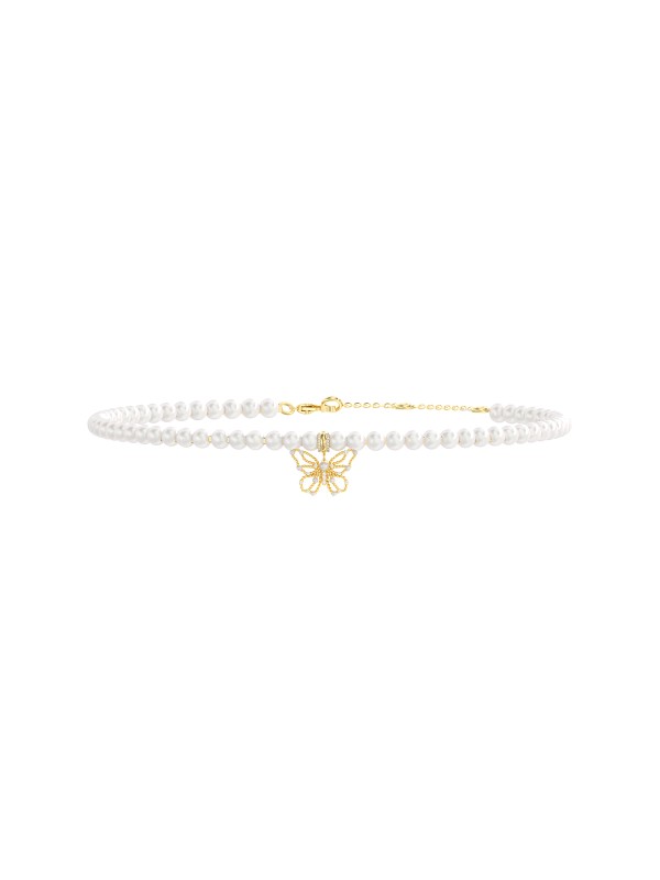 Guess ženska ogrlica od nerđajućeg čelika u boji žutog zlata sa bisernim perlama. Elegantna i podesiva. Poručite online i istaknite svoj stil!