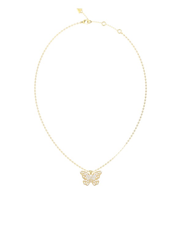 Guess ženska ogrlica od nerđajućeg čelika u boji žutog zlata sa detaljem leptira. Elegantna i podesiva. Poručite online i zablistajte odmah!