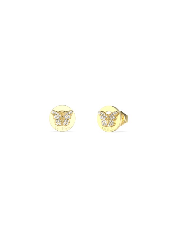 Guess ženske minđuše od nerđajućeg čelika u boji žutog zlata sa motivom leptira i cirkonima. Elegantne i moderne. Kupite odmah online!