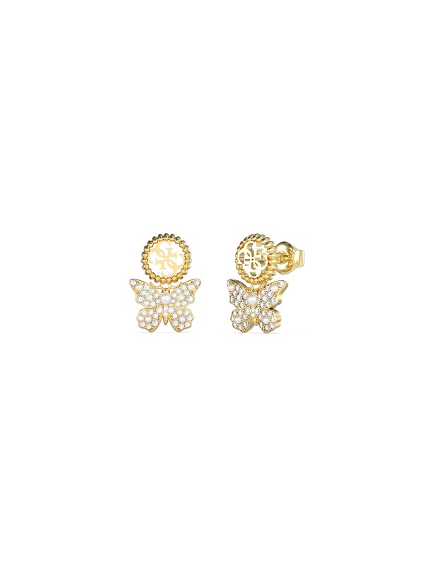 Guess ženske minđuše od nerđajućeg čelika u boji žutog zlata sa cirkonima i bisernim perlama. Elegantne i moderne. Kupite odmah online!