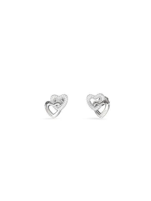 Guess ženske minđuše od nerđajućeg čelika u boji srebra sa motivom dva isprepletena srca. Elegantne i otmene. Poručite online odmah!