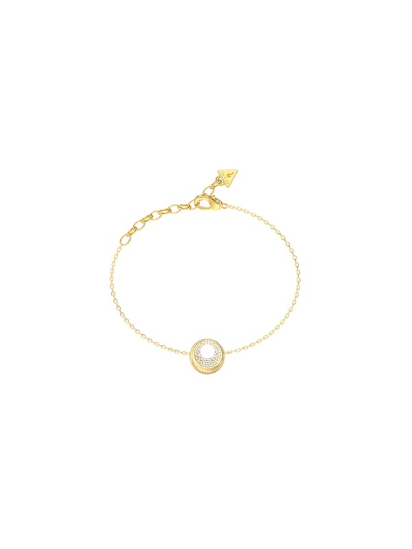 Guess ženska narukvica od nerđajućeg čelika u boji žutog zlata sa cirkonima. Elegantna i podesiva. Poručite online i istaknite svoj stil!