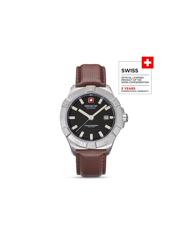 Swiss Military Hanowa JOCKWORTH sportski sat sa crnim brojčanikom i braon kožnom narukvicom. Swiss Made kvalitet i 5 godina garancije.