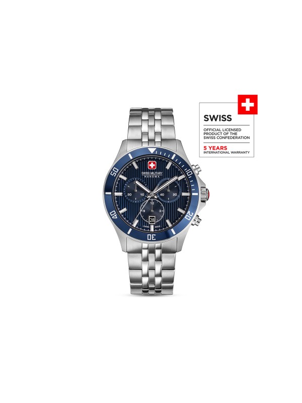 Swiss Military Hanowa hronograf sa plavim brojčanikom, safirnim staklom i Swiss Made mehanizmom. Vodootpornost 100 m i brzo online poručivanje.