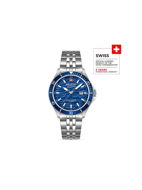 Swiss Military Hanowa muški sat sa plavim brojčanikom, safirnim staklom i Swiss Made kvarcnim mehanizmom. Vodootpornost 100 m.