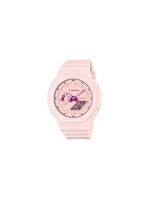 Ženski G-Shock sat Pink Ribbon u pastelno roze boji, kućište i narukvica na bio bazi, vodootporan do 200 m. Podrška borbi protiv raka dojke. Naruči online!