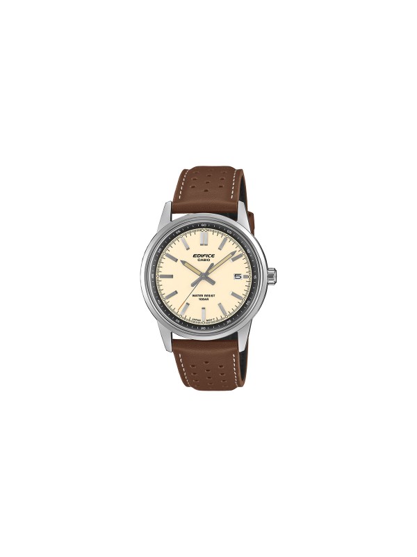 Muški Casio Edifice sat sa braon kožnom narukvicom i tankim kućištem od 38 mm. Elegantan sat koji staje pod manžetnu. Originalan sat uz brzu dostavu.