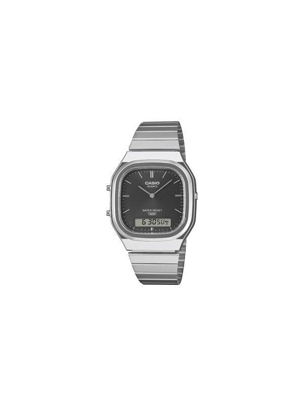 Unisex Casio sat iz Vintage linije sa narukvicom od nerđajućeg čelika i gumenim kućištem u srebrnoj boji. Dostupno na Timer sajtu.