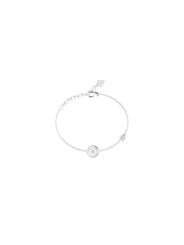 Guess ženska narukvica u srebrnoj boji sa kružnim detaljima i cirkonima. Elegantan i sofisticiran dizajn. Naruči online!