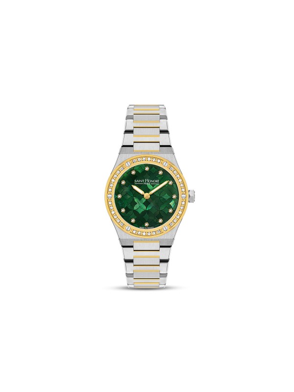 Saint Honore Paris Haussman Lady ženski sat sa zelenim mozaik sedefnim brojčanikom i 48 dijamanata. Kvarcni mehanizam, Made in France. Naruči online!