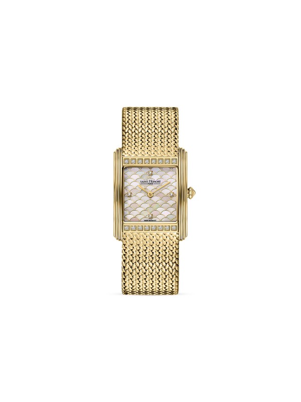 Saint Honore Paris Palais Royal ženski sat u boji žutog zlata sa kvadratnim kućištem, sedefnim brojčanikom i 16 dijamanata. Made in France. Naruči online!