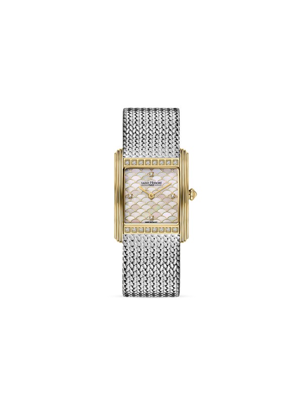 Saint Honore Paris Palais Royal ženski sat u boji žutog zlata sa kvadratnim kućištem, safirnim brojčanikom i 16 dijamanata. Made in France. Naruči online!