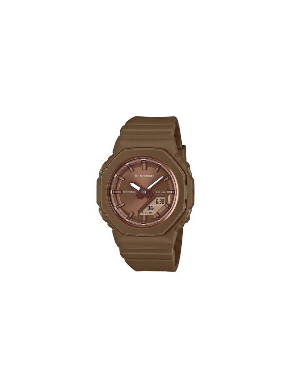 Ženski G-SHOCK analogno-digitalni sat u braon boji sa gumenim kućištem i narukvicom. Kvarcni mehanizam i vodootpornost do 200 m. Naruči online!