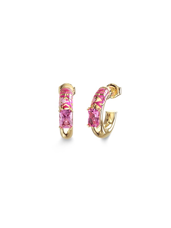 Ženske Guess minđuše u boji žutog zlata sa pink kristalom. Elegantne alke prečnika 18 mm od nerđajućeg čelika. Naruči online!