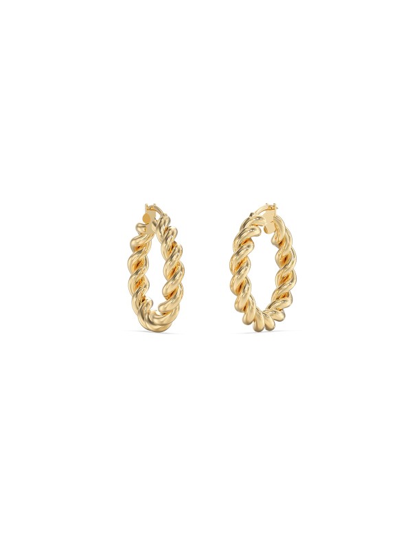 Ženske Guess minđuše alke u boji žutog zlata od nerđajućeg čelika. Prečnik 32 mm i elegantan, klasičan dizajn. Naruči online!