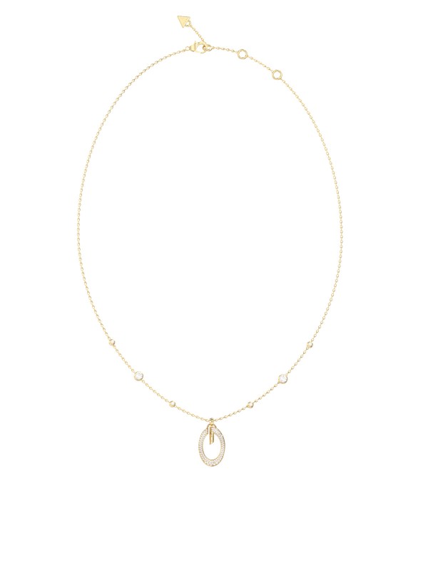Guess ženska ogrlica u boji žutog zlata sa cirkonima i priveskom slova G. Podesiva dužina 46–51 cm. Naruči online!