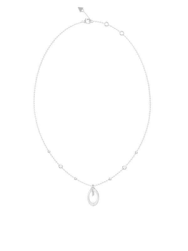 Ženska Guess ogrlica u srebrnoj boji sa cirkonima i priveskom slova G. Podesiva dužina 46–51 cm. Naruči online!