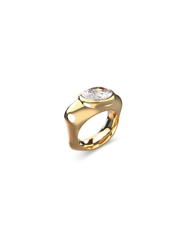 Ženski Guess prsten u boji žutog zlata sa ovalnim kristalom. Nerđajući čelik i elegantan, sofisticiran dizajn. Naruči online!